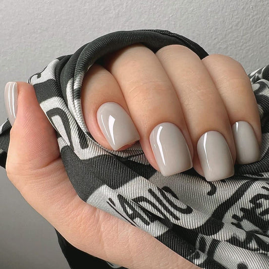 Sleek Grey Gloss Oval Nails