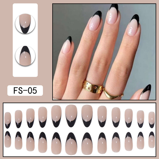 Modern Noir French Tip Almond Nails