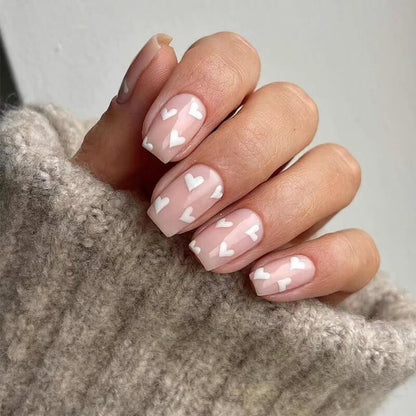 White Love Short Square Valentine's Press On Nails