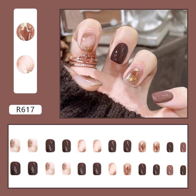 Brown Tortoise Shell Gold foil| Short Squoval Manicure | Press On Nail