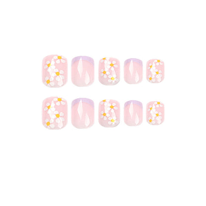 Pastel Flowers | Short Squoval Manicure | Press On Nails N356