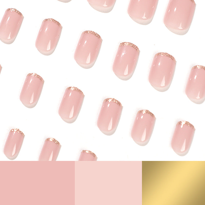 Champagne Gold French | Short Square Manicure | Press On Nails N441