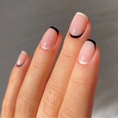 Upside-Down Chic| Short Squoval Manicure | Press On Nails N406 Black White