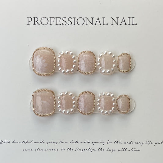 Nude Pearl| Short Squoval Manicure | Handmade Press On Nail H243