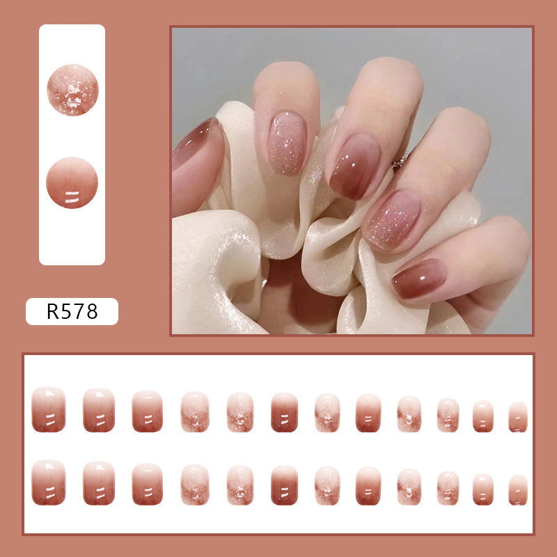 Pink Glitter French Ombre | Short Square Manicure | Press On Nail R578