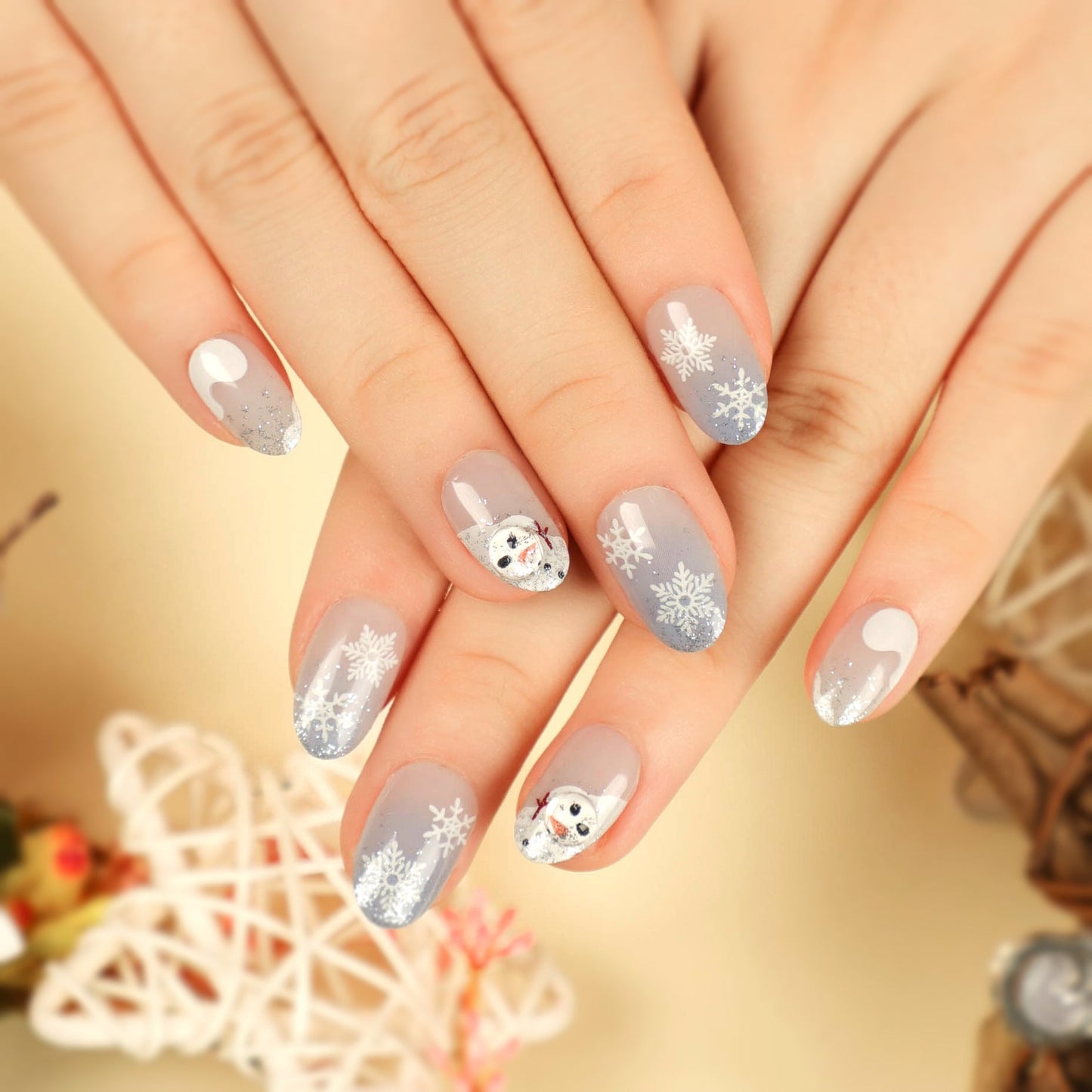 Frosty Wonderland Glam | Short Almond Manicure | Press On Nails N487