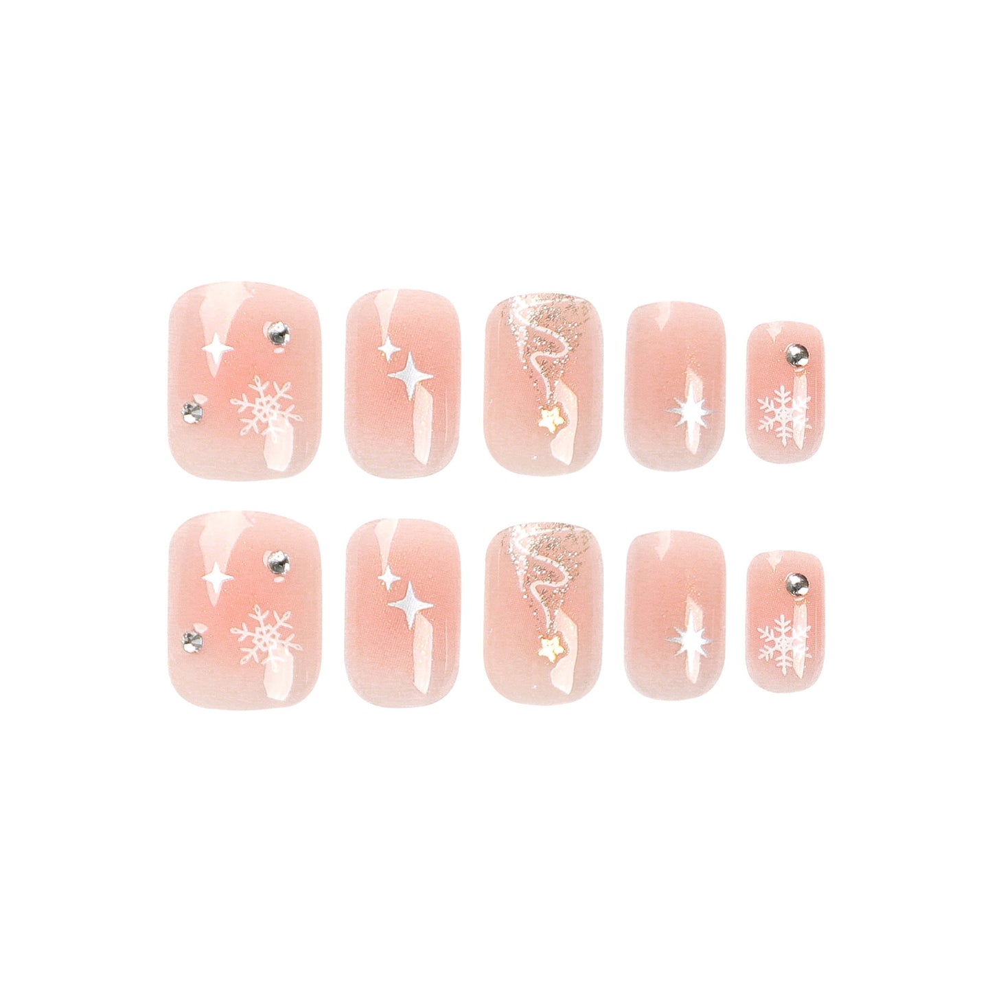 Peachy Christmas| Short Squoval Manicure | Press On Nails N482