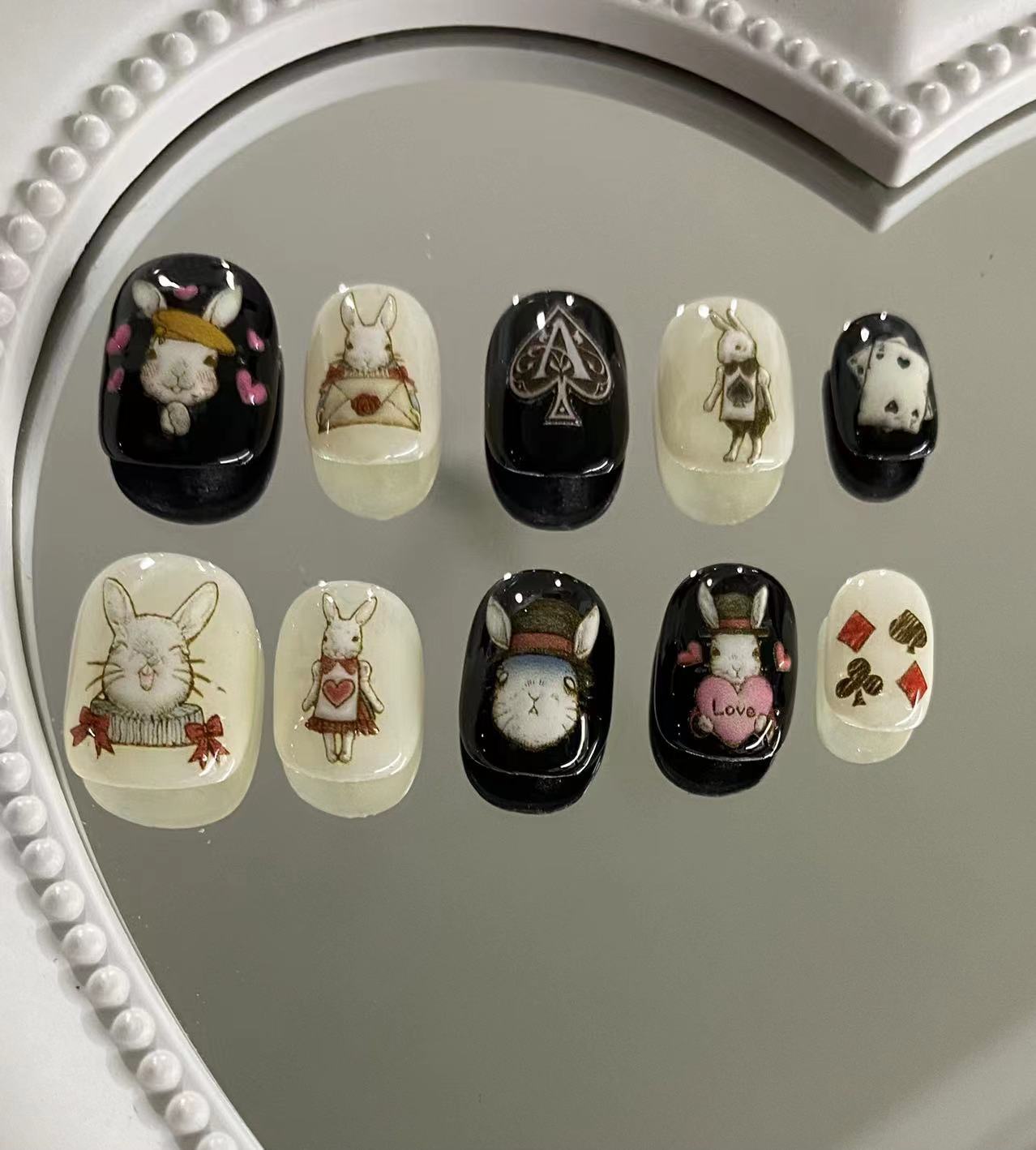 Wonderland Bunny | Long Short Coffin Manicure | Handmade Press on Nails H49