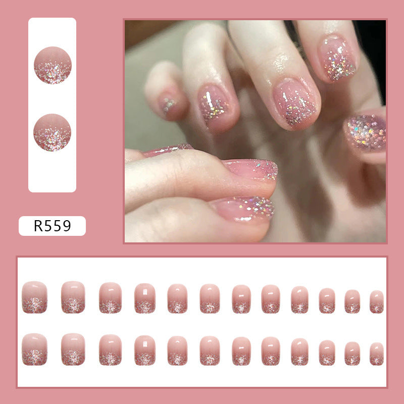 Blushing Glitz | Short Square Manicure | Press On Nail