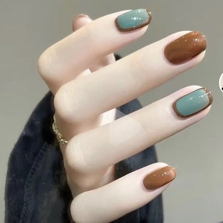 Misty Cyan| Short Squoval Manicure | Handmade Press On Nails H181