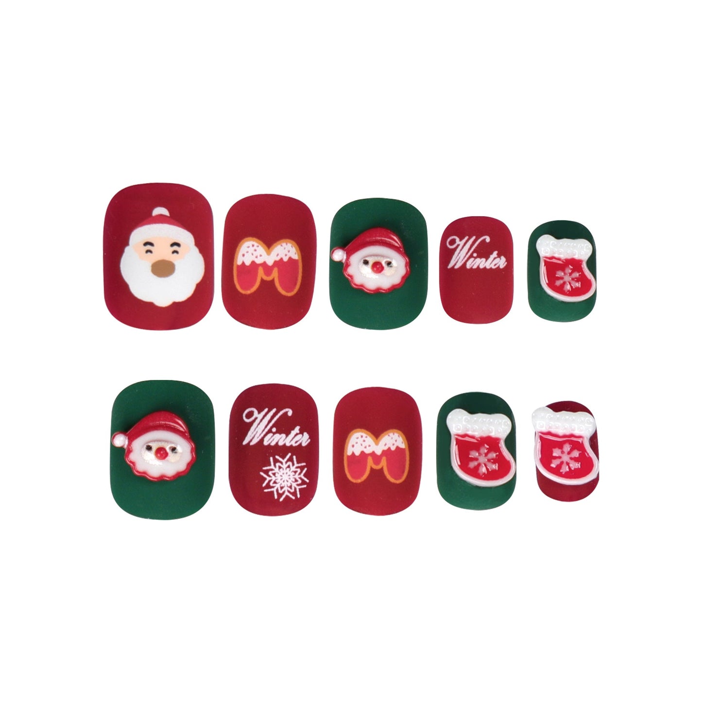 Festive Santa Magic| Short Squoval Manicure | Press On Nails N414