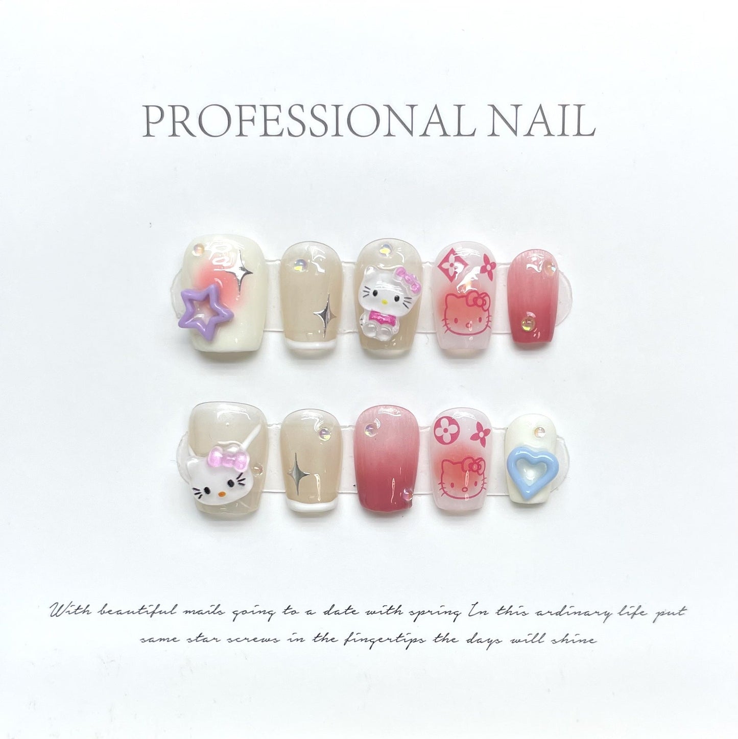 Endearing Hello Kitty |Long Short Coffin Manicure | Handmade Press on Nails H79 Short