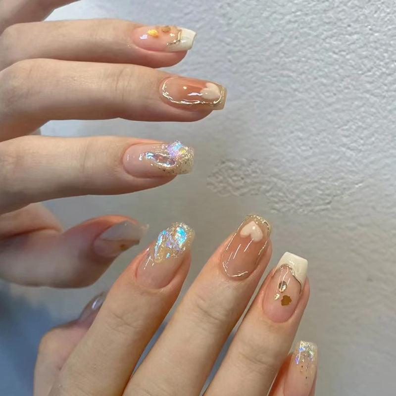 Ivory Sparkle Glamour | Short Squoval Manicure | Press On Nails