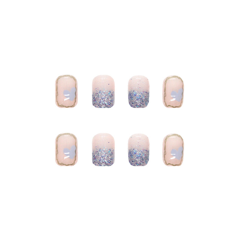 Misty Blue Glitz | Short Squoval Manicure | Press On Nails