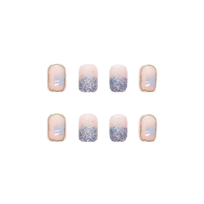 Misty Blue Glitz | Short Squoval Manicure | Press On Nails