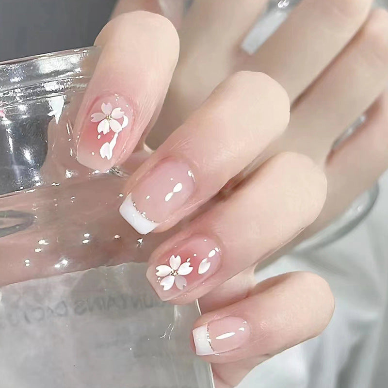 Sakura Blooms Elegance| Short Squoval Manicure | Press On Nail