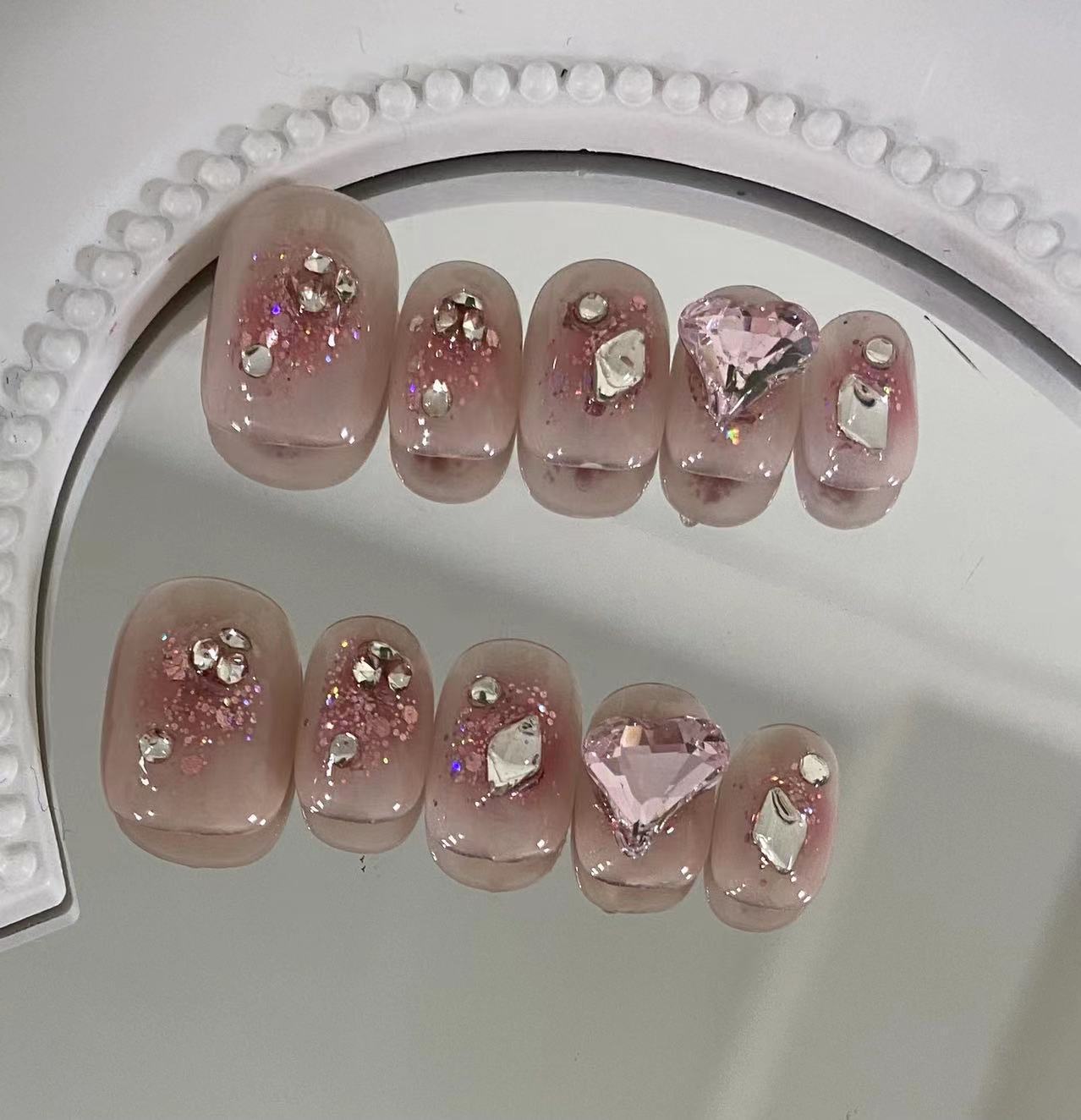 Pink LOVE |Short Squoval Manicure |Handmade Press On Nails H2