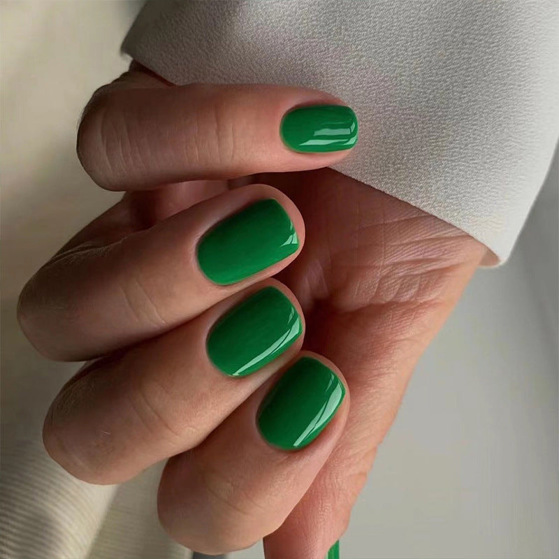 Vivid Solid Color | Short Squoval Manicure | Press On Nails N514 Green