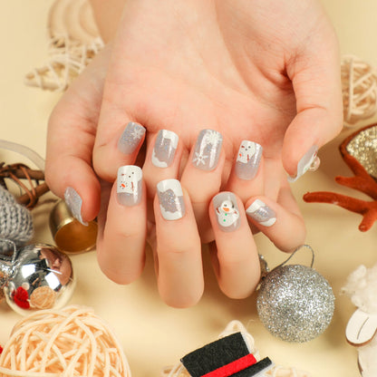 Joyful Snowman | Short Squoval Manicure | Press On Nails N486