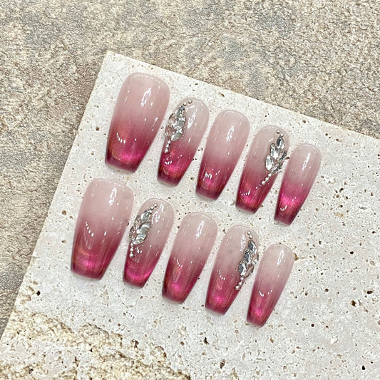 Rose Ombre| Long Coffin Manicure | Handmade Press on Nails H328