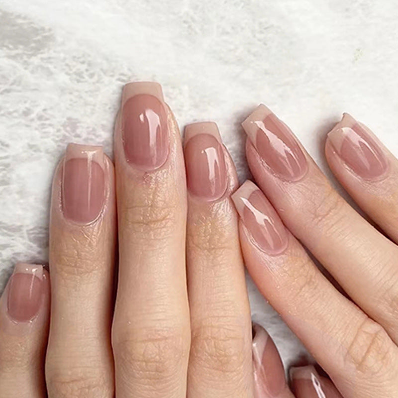 Glamorous Pink French| Short Squoval Manicure | Press on Nail