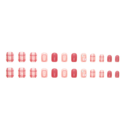 Blushing Grid | Short Squoval Manicure | Press On Nails