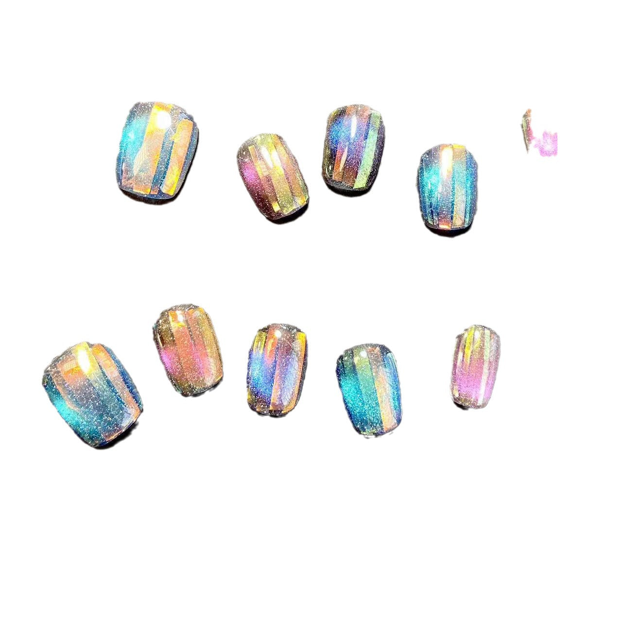 Gradient Burst Spectrum | Short Squoval Manicure | Handmade Press On Nails H108