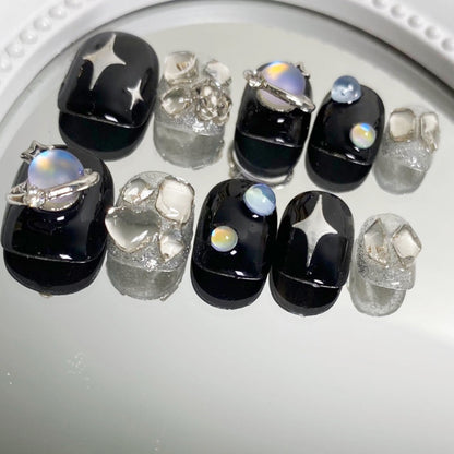 Galactic Obsidian | Short Squoval Manicure | Handmade Press On Nails H19