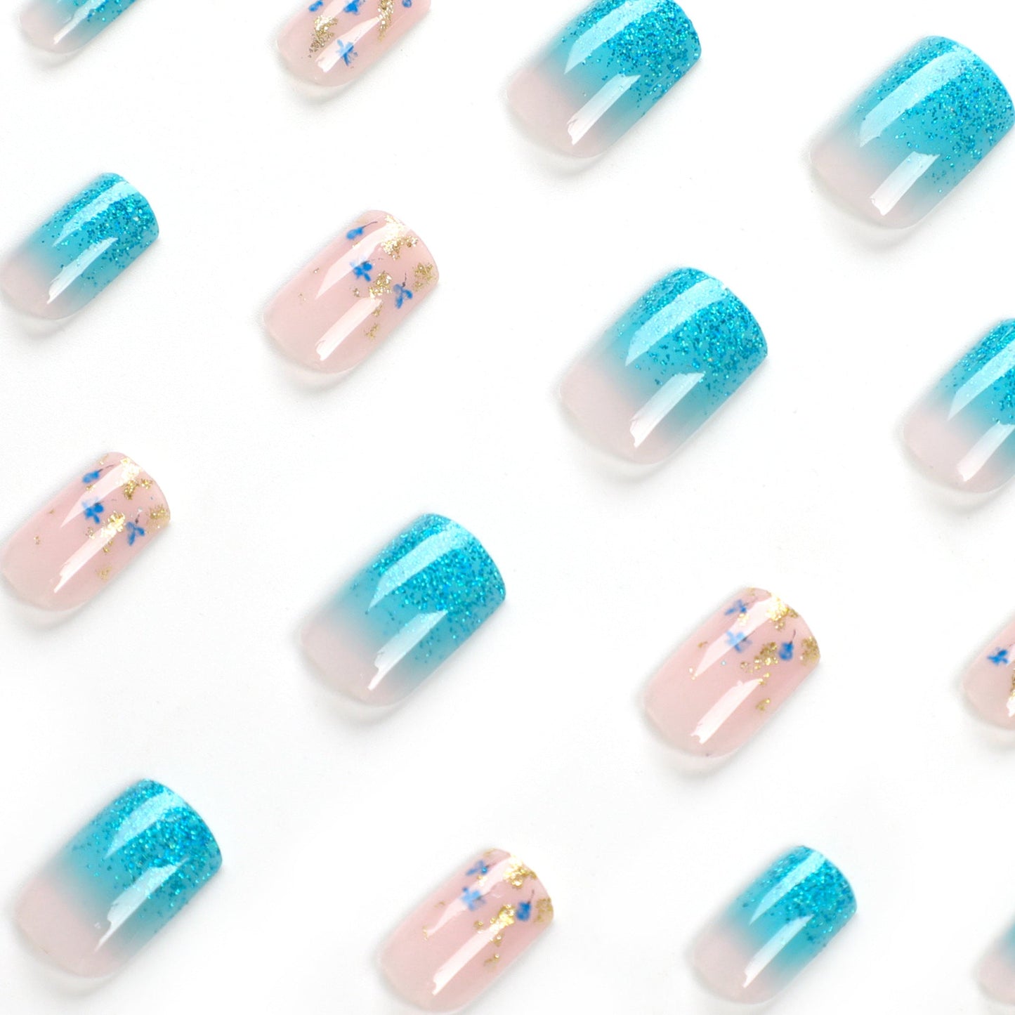 Azure Fizz | Short Squoval Manicure | Press On Nails N725