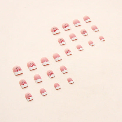 Cherry French| Short Squoval Manicure | Press On Nail