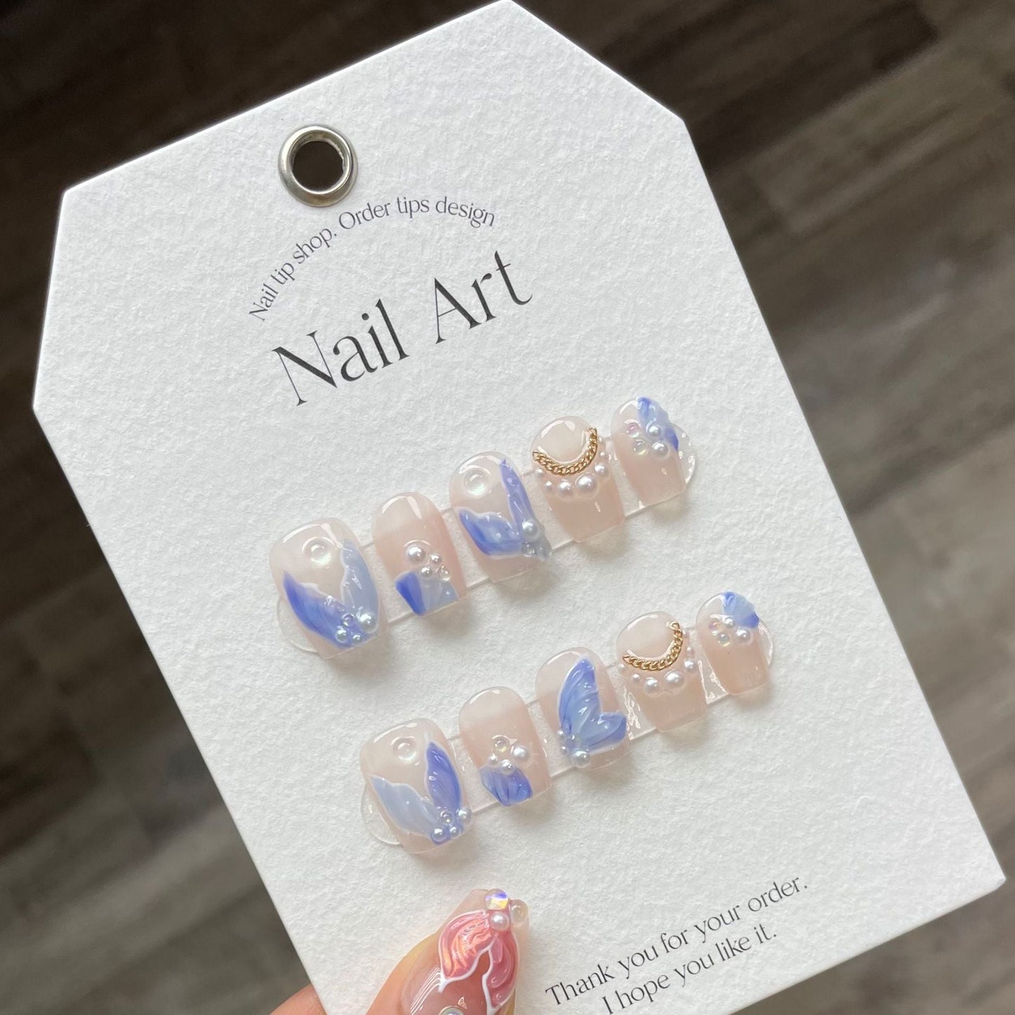 Azure Mermaid| Short Squoval Manicure | Handmade Press On Nails H280