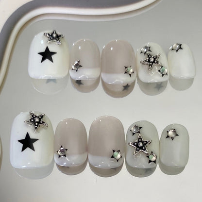 Stellar Charm| Short Squoval Manicure | Handmade Press On Nails H26