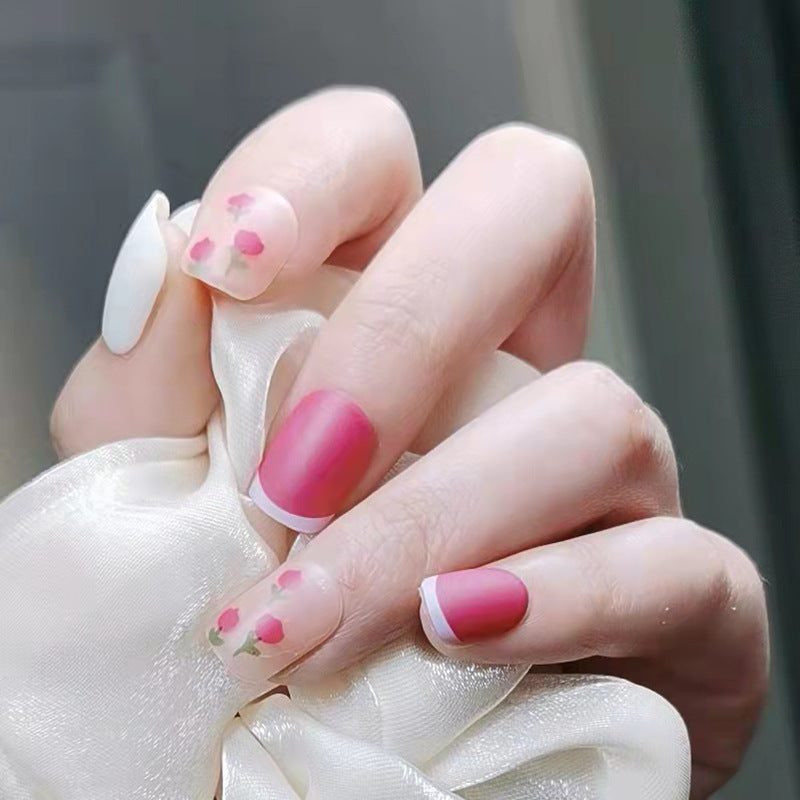 Matte Pink Tulip | Short Squoval Manicure | Press On Nail