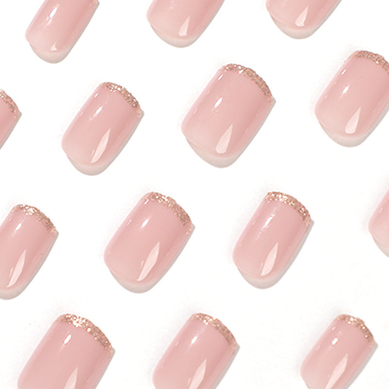 Champagne Gold French | Short Square Manicure | Press On Nails N441