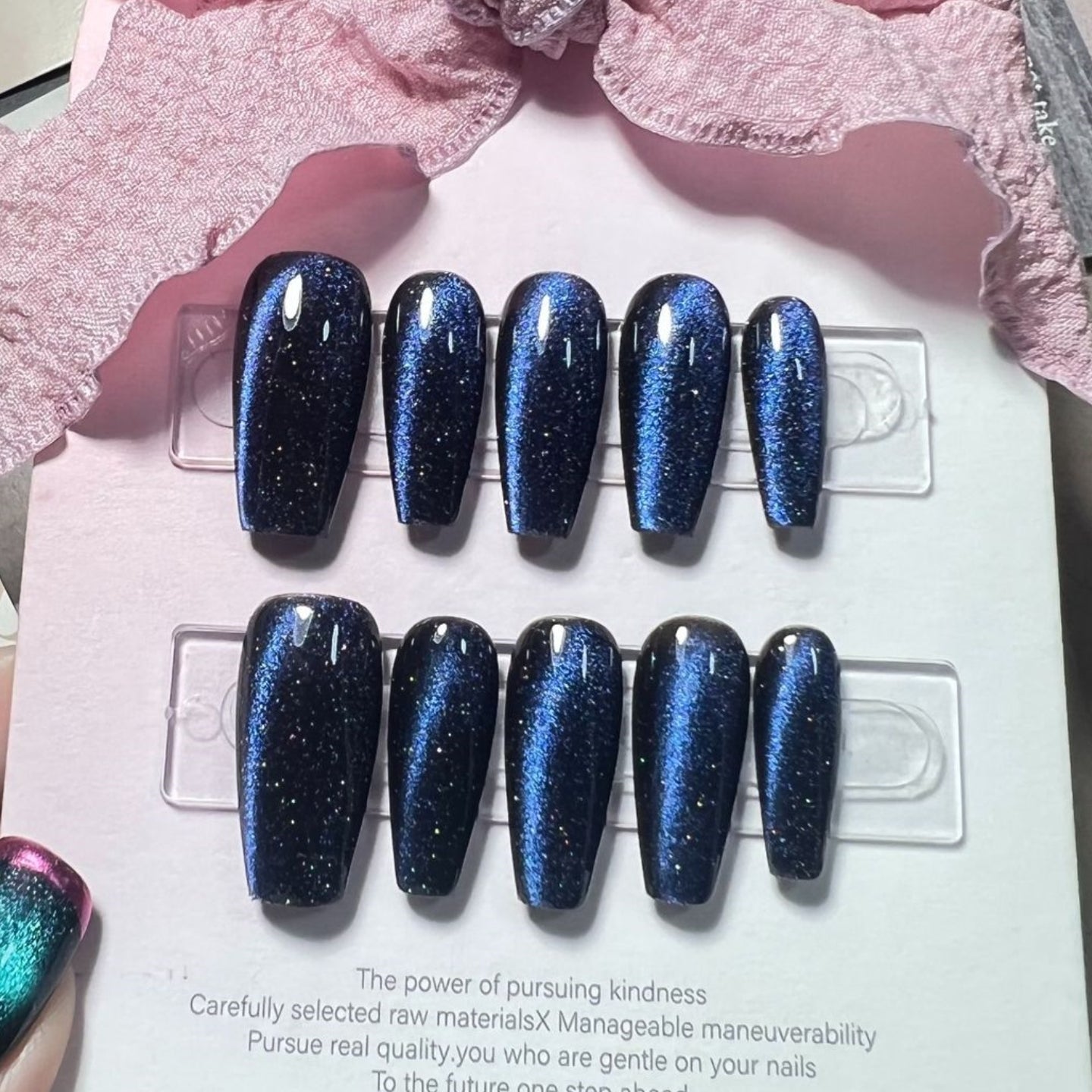 Lustrous Cat Eye | Short Squoval Manicure | Handmade Press On Nails H109 Blue