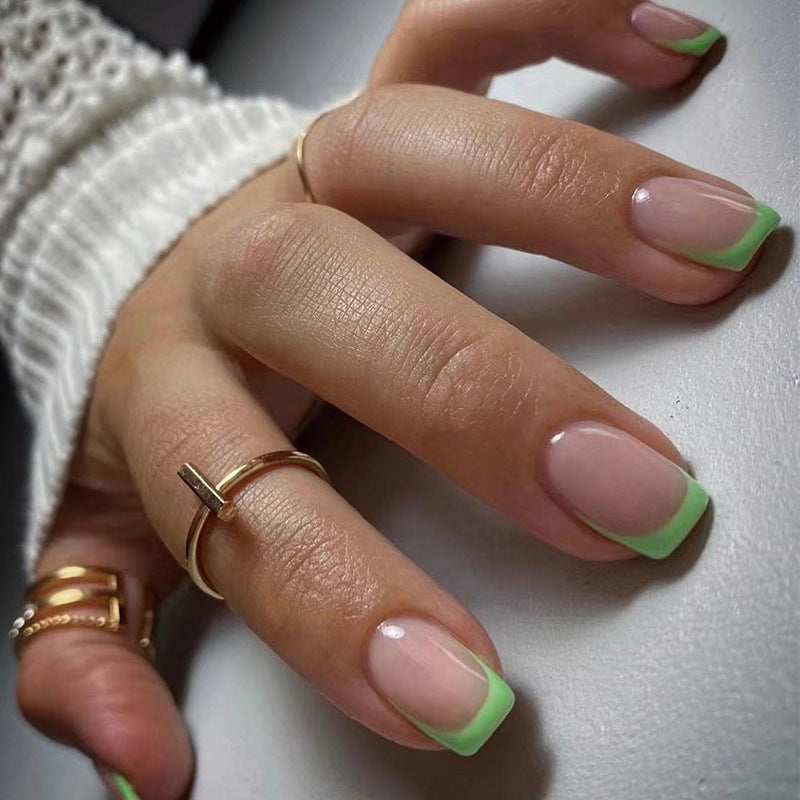 Lime Green French | Short Squoval Manicure | Press On Nails N466 Green