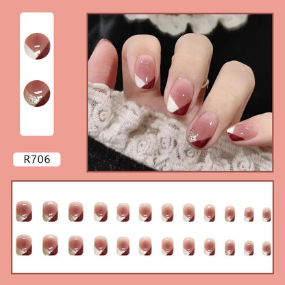 Embellished French | Short Squoval Manicure | Press On Nail R706