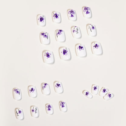 Ink Wash Purple Floral| Short Squoval Manicure | Press On Nails N473