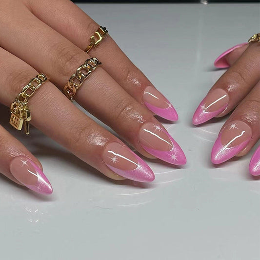 Aurora Pink Stardust| Medium Almond Manicure | Press On Nails N772