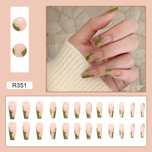 Matcha Green Waves | Long Coffin Manicure | Press On Nails Green