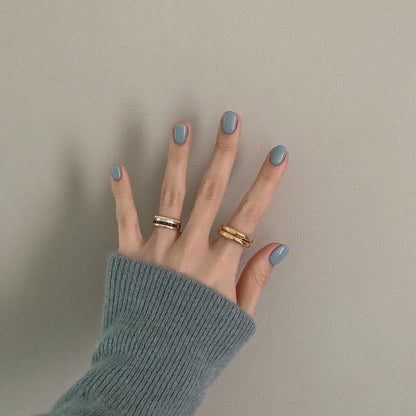 Smoggy Blue | Short Squoval Manicure | Press On Nails N686