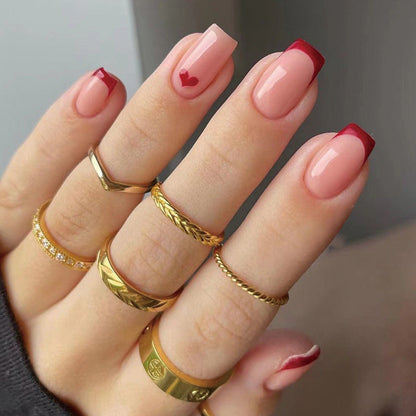 Scarlet French| Short Squoval Manicure | Press On Nails N401 Red