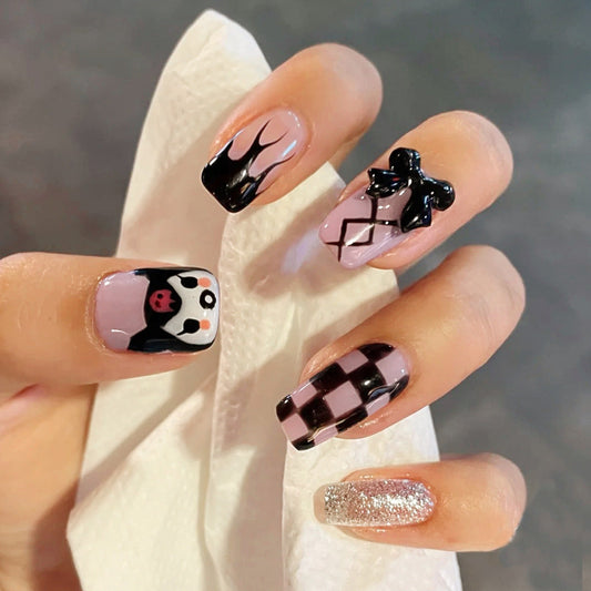 Adorable Kuromi Chic| Short Squoval Manicure | Press On Nails N715