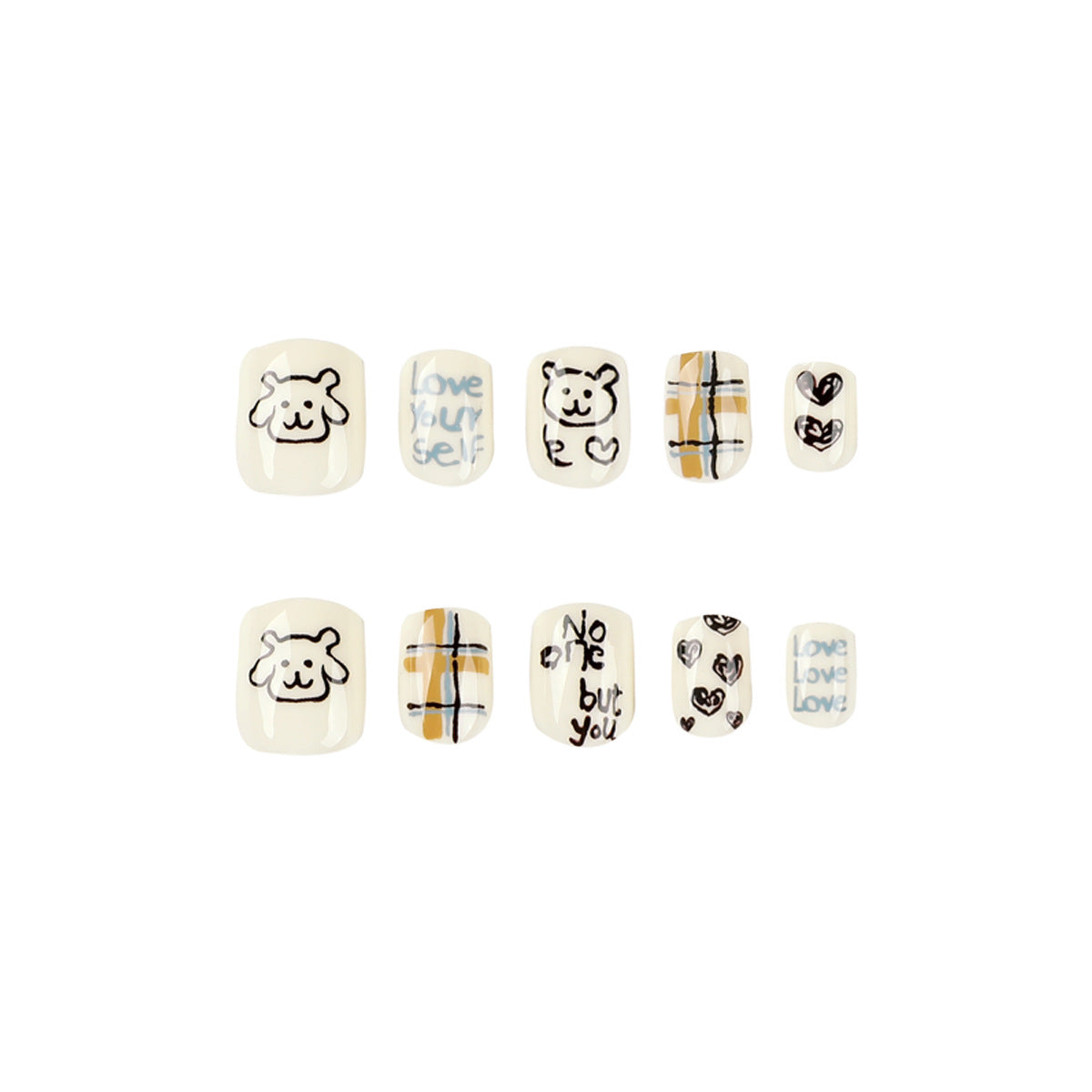 Bear Doodles| Short Squoval Manicure | Press On Nails N771