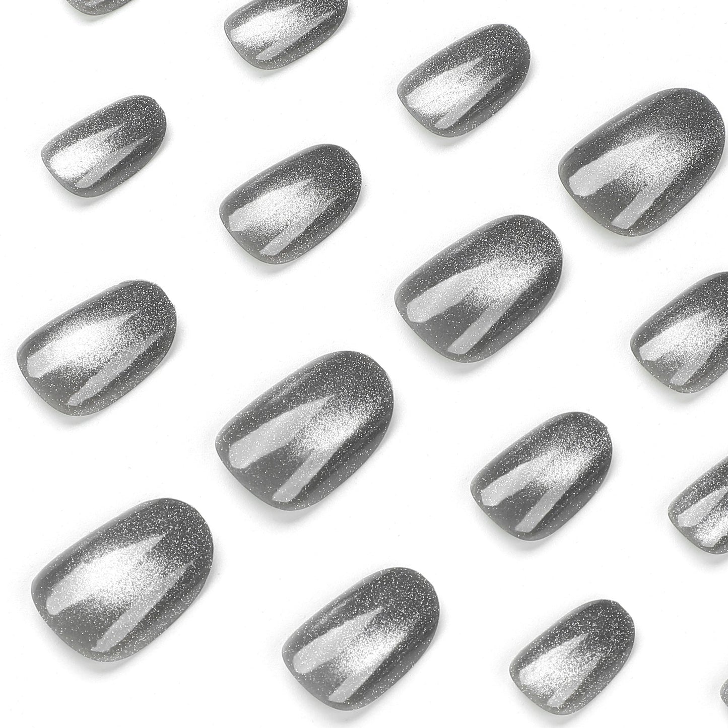 Silver Cat eye| Short Squoval Manicure | Press On Nails N371