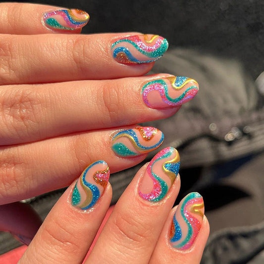 Confetti Swirls| Medium Almond Manicure | Press On Nails